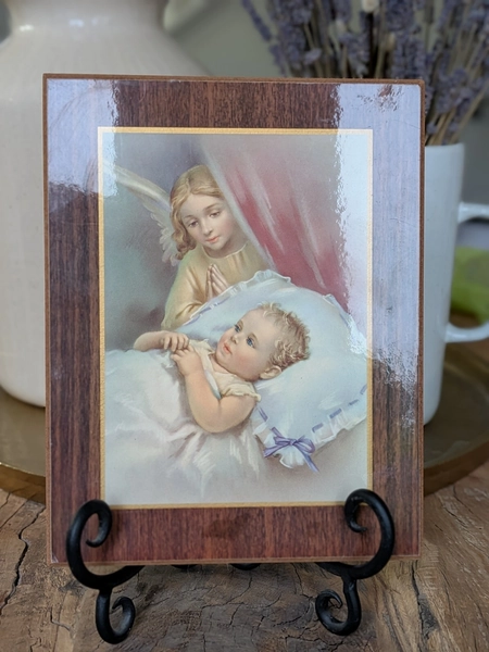 Vtg Angel Praying Over Baby Wall Plaque 7x9 Religious Spiritual Nursery Decor