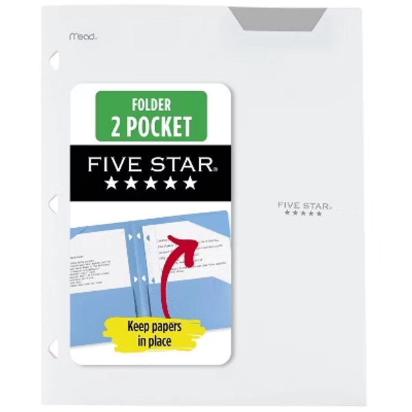 Five Star 2 Pocket Plastic Folder White