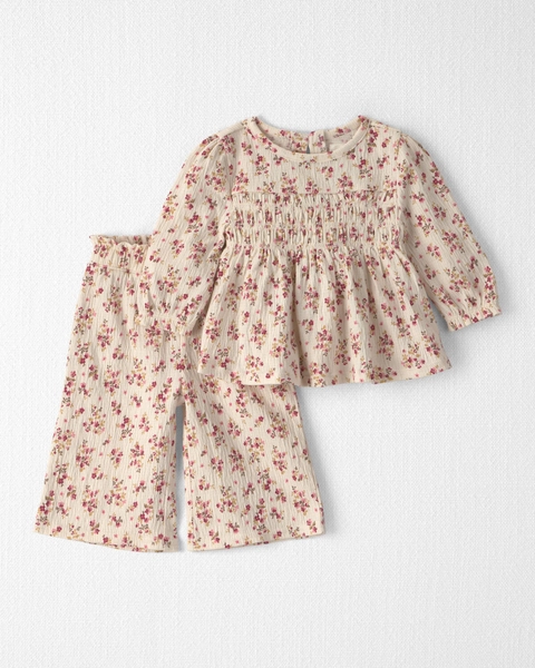 Baby Girl 2-Piece Organic Cotton Smocked Top & Pant Set