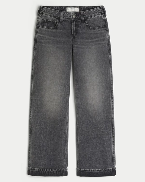 Jean baggy gris à taille basse ajustable Hollister Andi
