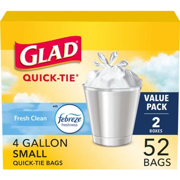 Glad Small Trash Bags + OdorShield White Trash Bags - 4gal/52ct