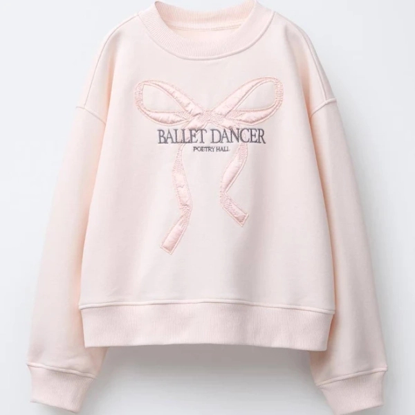 Zara Kids Satin Embroidered Bow Sweatshirt