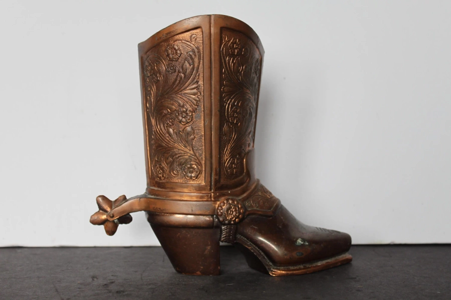 Vintage Copper Cowboy Boot Wall Pocket. Western Memorabilia, Wild West, Southwestern, Unique, Rare, HTF, Succulent Planter, Hostess Gift.