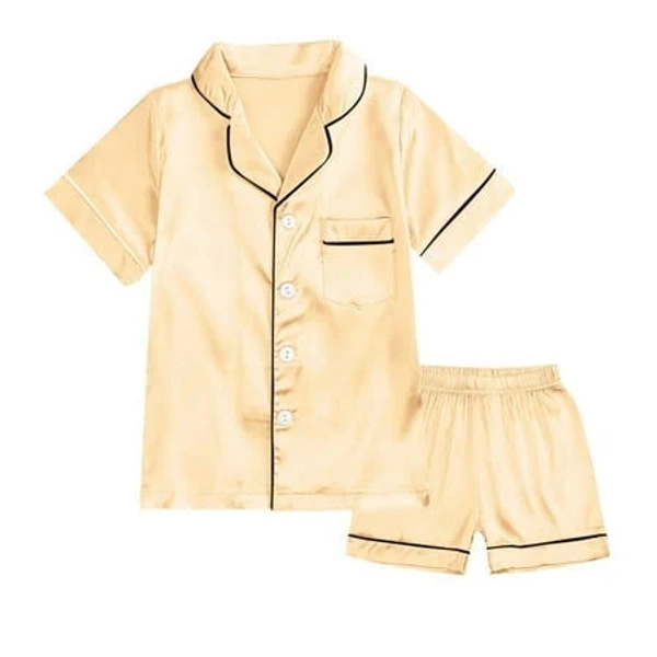 Huangxinggg Kid Girls Silk Pajamas Set Solid Girls Button Down Pajamas Set Pjs Sleepwear Outfits Girls Satin Pajamas Size 4-5 Years, Girl's, Gold