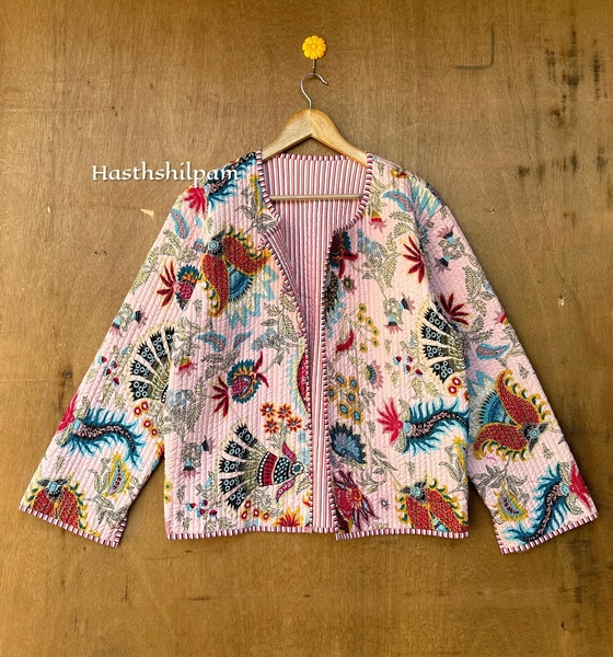 Quilted Jacket Reversible Boho Coat Floral Cotton Jacket