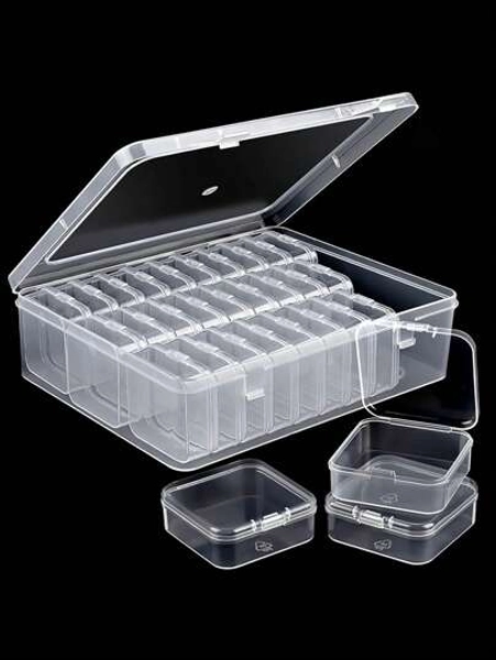 30-Piece Clear Plastic Storage Box Set With 1 Large Organizer - Perfect For Beads, Jewelry, Crafts & Small Items - Stackable Containers, Ideal Gift For Friends, Loved Ones & Crafters (Jewelry Box Included) For Women Storage Organizer Travel Essentials Back To School Dormitory Storage