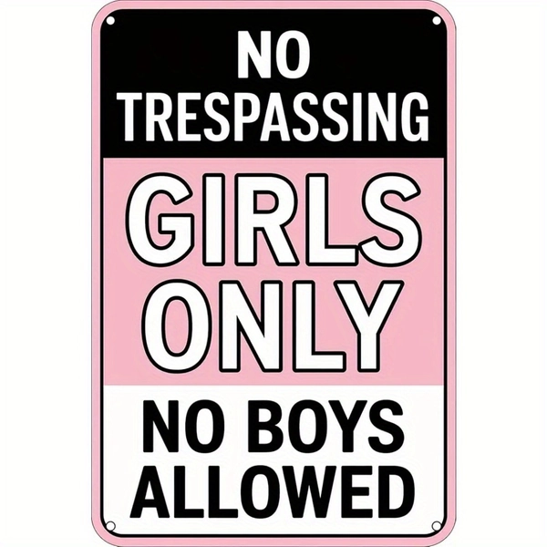 2D Flat, 1pc Girls Only No Boys Allowed Sign - Durable Metal Wall-Mounted Retro Gender Restriction Plaque for Girls Room Decor,, Teen Spaces - Classic Nautical & for home Decoration, 2D Flat