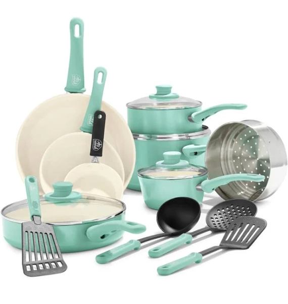 GreenLife 16 Piece Nonstick Cookware Set Soft Grip Ceramic