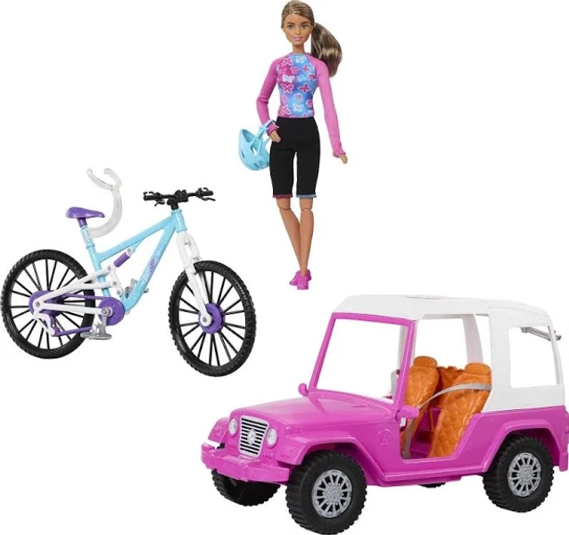 Barbie Doll, Mountain Bike, and Barbie Car Bundle