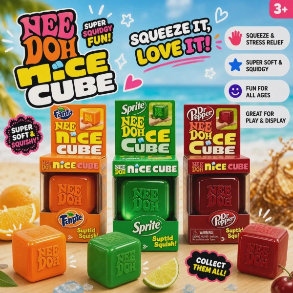 Nee Doh Nice Cube Soda Edition Squishy Stress Relief Toy Soft Sensory Fidget Cube Fun Gift for Kids and Adults