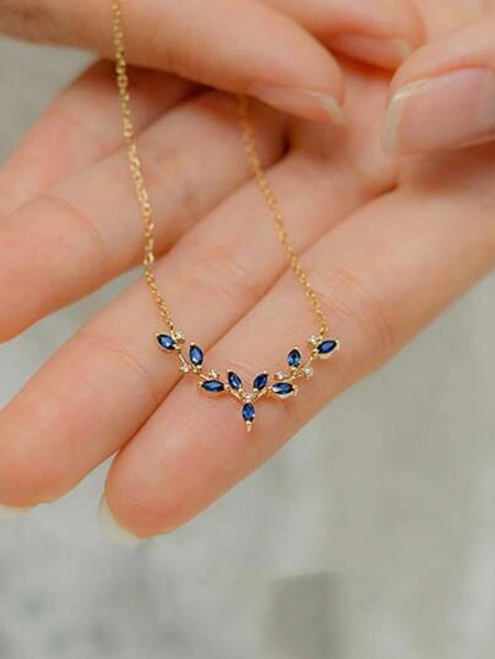 1 pezzo Collana con ciondolo a forma di corna di cervo in argento sterling 925 con zirconia blu, collana alla moda, accessorio gioiello per donna, adatta per festa, matrimonio, regalo di compleanno