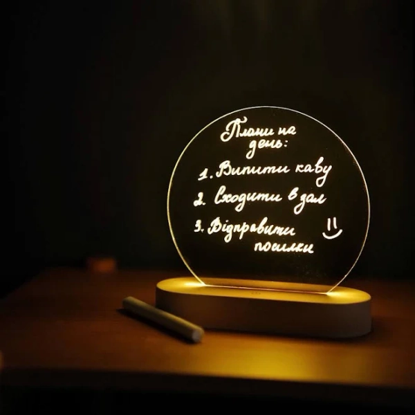 Round Drawing Planner Night Light Board, LED or Non-LED Options, Rewritable Acrylic Lamp with Marker