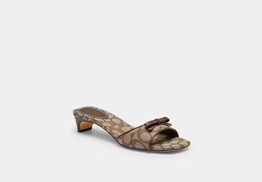 Bow Kitten Heel Sandal In Signature Jacquard