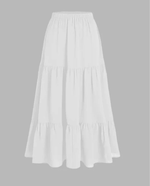 Solid Elastic Waist Ruffle Hem Tiered Maxi Skirt