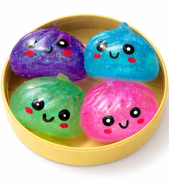 Golden Parrot - Mini Dumpling Squishy Set (4 Pack) – Case Pack | Cute Sensory Stress Toys (Regular)