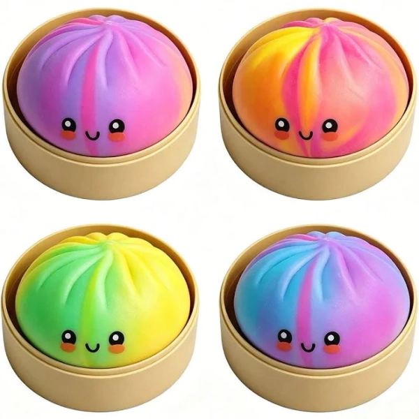 4 Pack Multicolor Glitter Dumpling Squishy Fidget Toys Sensory Jelly Soft Squeeze Dough Anxiety Relief Toy Kids Educational Preschool