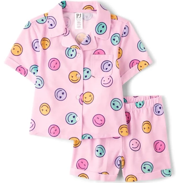 The Children's Place Girls Rainbow Happy Face Button Front Pajamas
