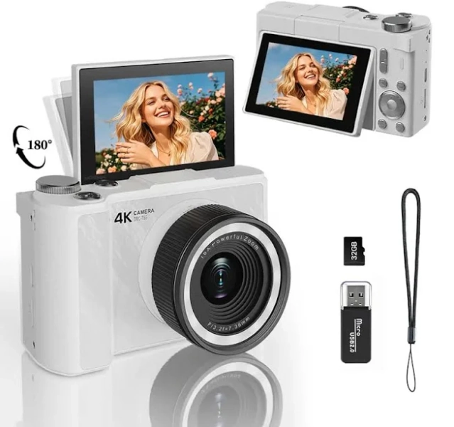 [Spring Glow Up]W&O Digital Camera with Memory Card, CCD Sensor, Portable Travel Camera, Fast Photo Printing, Rechargeable 1080P Pocket Camera,