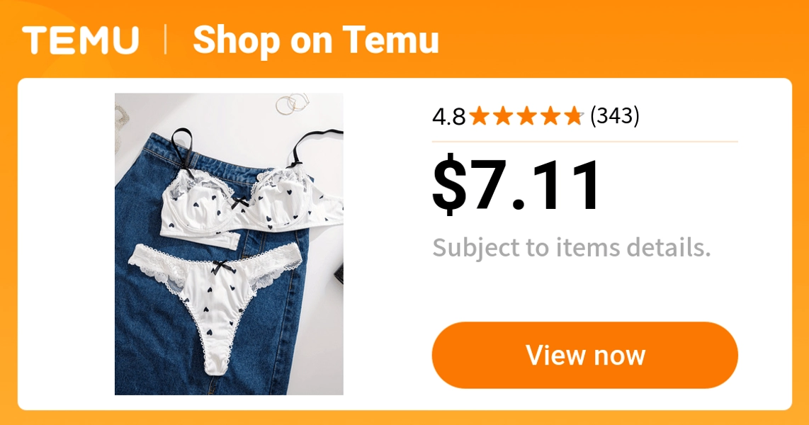 lace trimmed heart print bra set  women | temu Temu