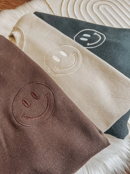 Smiley Face Crewneck Sweatshirt | Crew Neck Shirt | Trendy | Embroidered Sweatshirt | Loungewear | Wedding Apparel | Blogger Mom Fashion
