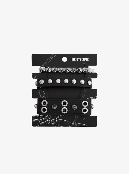 Silver Spike Stud Grommet Bracelet Set