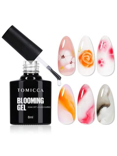  TOMICCA 8ml Clear Blooming Gel Nail Polish,Soak Off UV LED Blossom Gel Nail Polish For Spreading Effect,Nail Painting, Marble,Natural Stone,Watercolor Blooming Gel Polish Nail Art Design Manicure Christmas Nail Polish