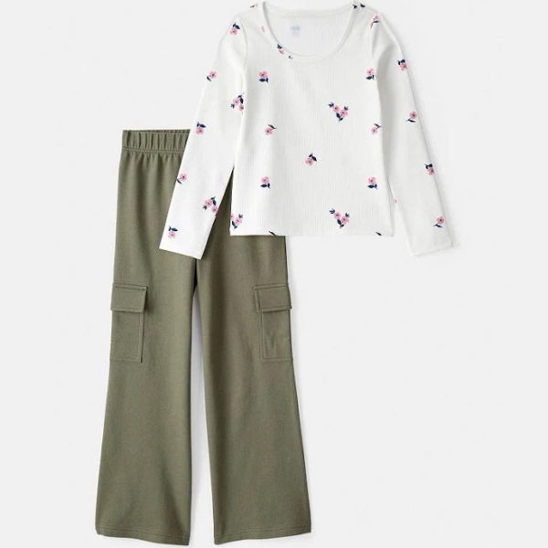 Carter's Girls' 2-Piece Long-Sleeve Floral Tee & Cargo Pants Set
