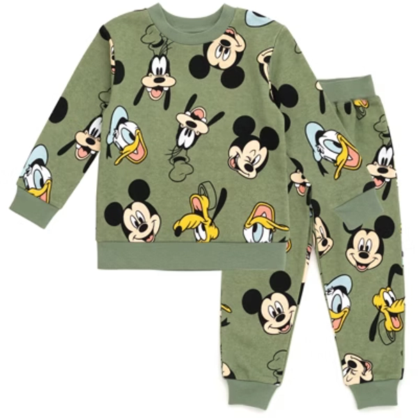 Disney Mickey Mouse Baby Boys' Drawstring Allover Print Fleece Pullover and Pants Outfit Friends Green 12 Months