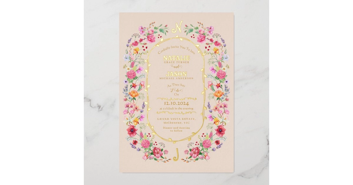Elegant Wildflower Meadow Spring Garden Wedding Foil Invitation | Zazzle