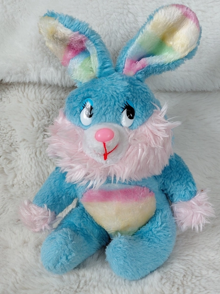 1980s vintage unbranded Commonwealth? Rainbow Bunny plush rabbit Blue soft toy