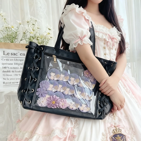 Ribbon Ita Bag, Pins Display  Shoulder Crossbody Bag PU Leather bag