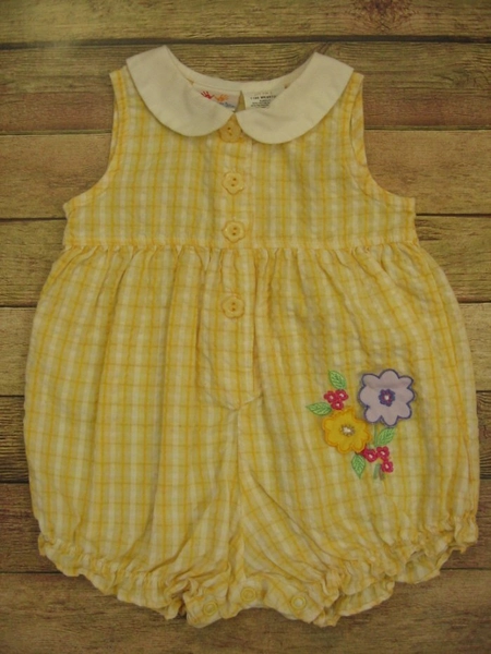 Vintage Girls Butter Yellow Plaid Bubble Romper Flower 3-6 Mo. Carter's Pastel