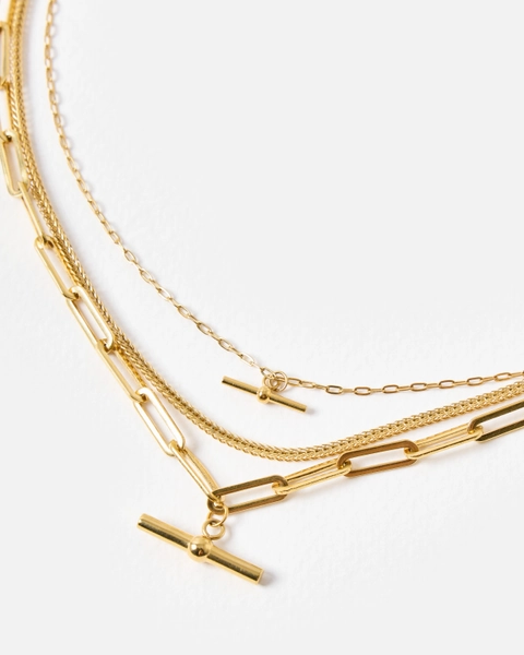 Joni Gold Tone Waterproof T-Bar Pendant Layered Chain Necklace