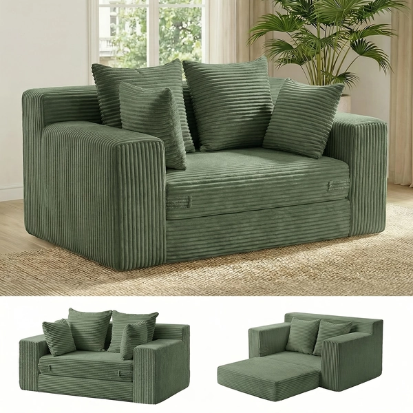 Boneless Couch Loveseat Sleeper, Convertible Sofa Bed Folding Couch Bed Foldable, 2 in 1 Boneless Chair And Futon Sofa Bed, Small Pull Out Sofa with 4 Pillows No Assembly, Compression Packing