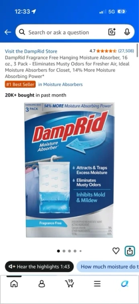 Amazon.com - DampRid Fragrance Free Hanging Moisture Absorber, 16 oz., 3 Pack - Eliminates Musty Odors for Fresher Air, Ideal Moisture Absorbers for Closet, 14% More Moisture Absorbing Power*