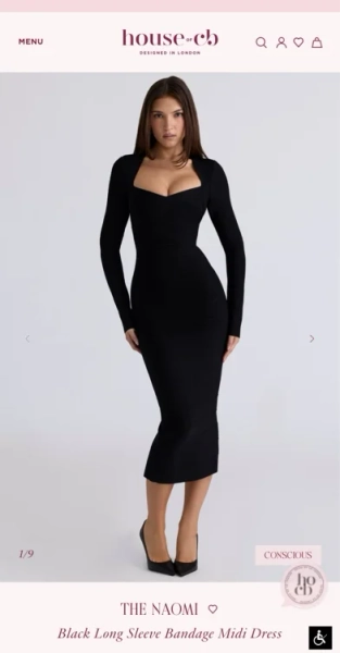 The Naomi Black Long Sleeve Bandage Midi Dress