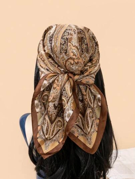 1pc Faux Silk Printed Bandana Scarf Multi Purpose Hair Accessory Women Scarf Silk Scarves