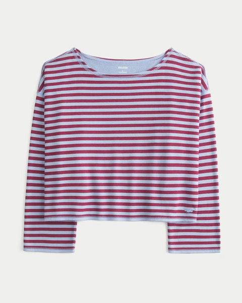Easy Striped Off-the-Shoulder Sweatshirt