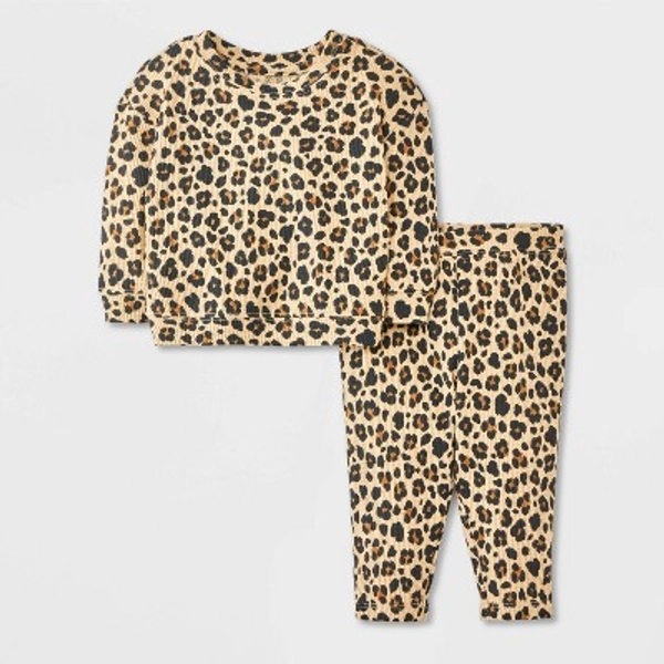 Baby Girls' Cheetah Print Waffle Sweatshirt & Legging Set - Cat & Jack™ Brown 18M