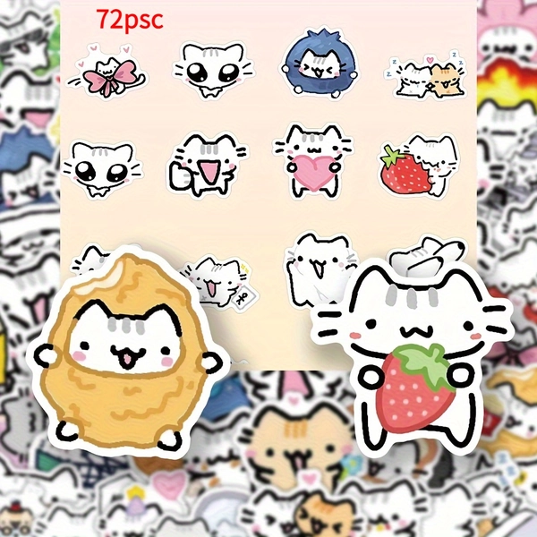 72pcs Cute Cartoon Cat Stickers - Waterproof, Durable PVC Decals for Water Bottles, Laptops, Phones, Scooters, Guitars, Suitcases, Scrapbooks & Helmets | Optimistic Cat Designs | High-Quality Vinyl