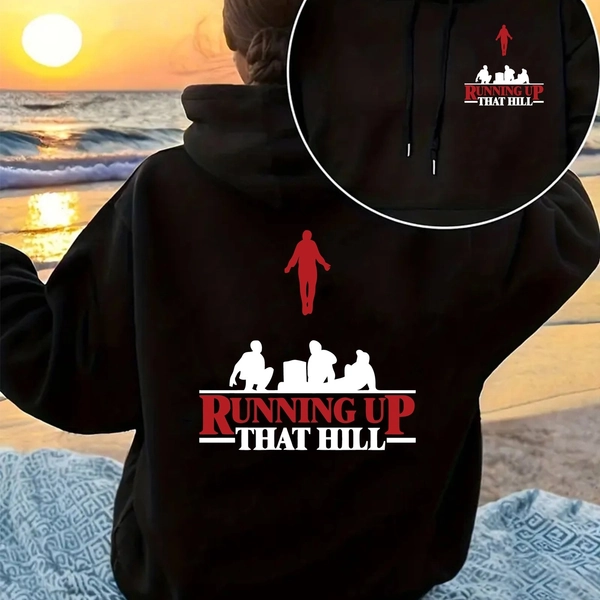Hooded Sweatshirt Front and Back, " Up That Hill" Classic Song Print, Drawstring Casual Hoodie, Suitable for Winter and Autumn, Women's Clothing