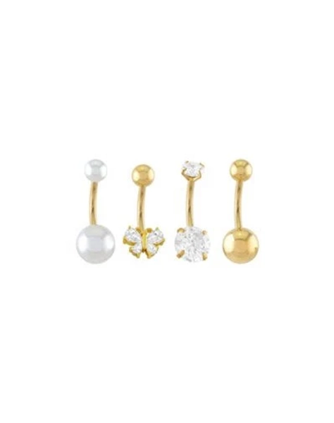 Spencer's 4-Pack CZ and Pearl-Effect Butterfly Belly Rings