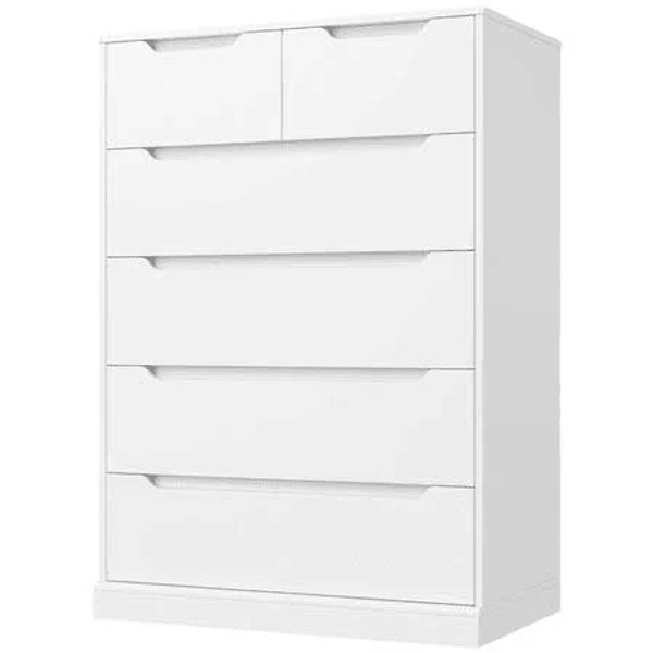 Dresser for Bedroom, Lofka 6 Drawer Dresser, Chest of Drawers Tall White Dresser with Anti-Tripping, Cutout Handles, Adult Unisex, Size: Large