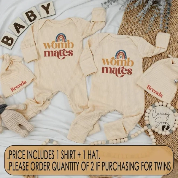Matching Funny Twin Rompers