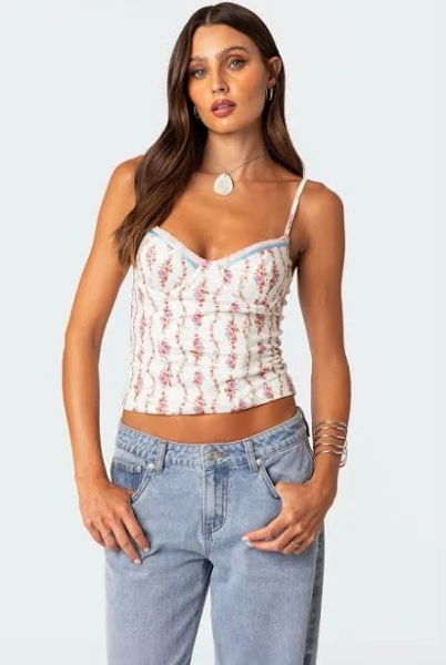 Edikted Women's Indira Floral Lace-Up Corset Camisole