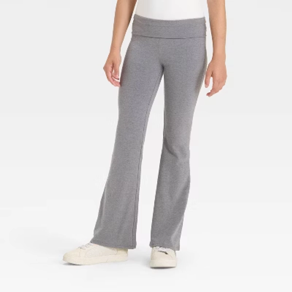 Girls' Foldover Waist Flare Leggings - art class™ Heather Gray L