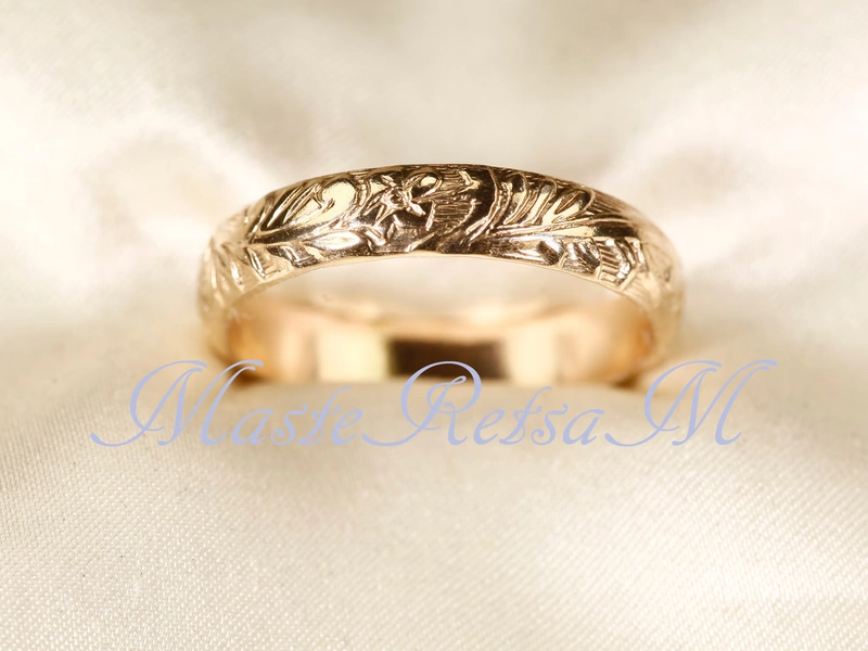 107801-14k Gold Filled Flower Ring - Sterling Silver Pattern Band (4mm)