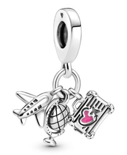 Sterling Silver Airplane, Globe Suitcase Dangle Charm
