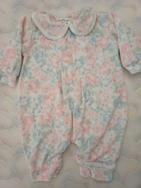 Adams Romper Vintage 80s 90s Floral Velour Sleepsuit Age 0-3 Months 62cm