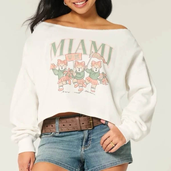 Women's Easy Double Off-the-Shoulder University Graphic Sweatshirt